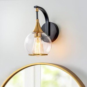 Ymlii Indoor Wall Sconce, Black and Gold Wall Light Fixture with 4.9 Inches Clear Glass Shade, Bathroom Vanity Lights, Wall Lamp for Living Room, Bedroom, Hallway