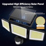 UME Solar Outdoor Lights 302 LED 3000LM, IP65 Waterproof Motion Sensor Outdoor Lights, 3 Heads Solar Security Flood Lights 270 Wide Lighting Angle with 3 Modes for Garden Patio Yard - 2 Pack