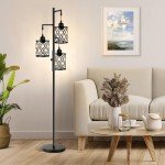 ROTTOGOON Dimmable Farmhouse Floor Lamp, Industrial Floor Lamp for Living Room with 3 X 6W LED Bulbs, 3 Light Rustic Standing Tall Lamp for Bedroom, Office, 68"
