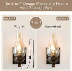 Yisuro Plug in Wall Sconce,Oil Rubbed Bronze Wall Sconces,Retro Rustic Wall Lamps,Sconces Wall Lighting with Amber Glass,Indoor Vintage Bedside Wall Lighting for Living Room Bathroom