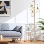 Dimmable Industrial Floor Lamps for Living Room, Gold Tree Standing Tall Lamps with 3 Elegant Teardrop Cage Head & 800 Lumens LED Bulbs for Bedroom Office