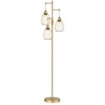 Dimmable Industrial Floor Lamps for Living Room, Gold Tree Standing Tall Lamps with 3 Elegant Teardrop Cage Head & 800 Lumens LED Bulbs for Bedroom Office