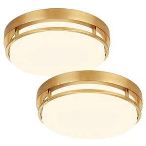 Xbuyee 2Pack LED Flush Mount Ceiling Light Fixture 13" 20W, 3000/4000/5000K Color Selectable, Dimmable Ceiling Lamp for Kitchen, Hallway, Stairwell, Gold, ETL