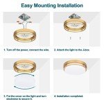 Xbuyee 2Pack LED Flush Mount Ceiling Light Fixture 13" 20W, 3000/4000/5000K Color Selectable, Dimmable Ceiling Lamp for Kitchen, Hallway, Stairwell, Gold, ETL