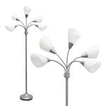 Simple Designs LF2006-SVW 67" Contemporary Multi Head Medusa 5 Light Adjustable Gooseneck Silver Floor Lamp with White Shades for Kids Bedroom Playroom Living Room Office