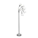 Simple Designs LF2006-SVW 67" Contemporary Multi Head Medusa 5 Light Adjustable Gooseneck Silver Floor Lamp with White Shades for Kids Bedroom Playroom Living Room Office