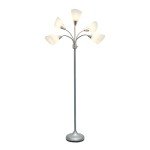 Simple Designs LF2006-SVW 67" Contemporary Multi Head Medusa 5 Light Adjustable Gooseneck Silver Floor Lamp with White Shades for Kids Bedroom Playroom Living Room Office