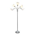 Simple Designs LF2006-SVW 67" Contemporary Multi Head Medusa 5 Light Adjustable Gooseneck Silver Floor Lamp with White Shades for Kids Bedroom Playroom Living Room Office