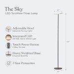 Brightech Sky LED Floor lamp, Torchiere Super Bright Floor Lamp for Living Rooms & Offices - Dimmable, Tall Standing Lamp for Bedroom Reading - Brushed Nickel