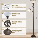 Torchiere Floor Lamp for Living Room, LED Standing Reading Light for Bedroom with Glass Shade for Living Room Corner Bedroom Home Office,Bulbs Included (Red Brown,Glass 2 Head)