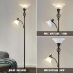 Torchiere Floor Lamp for Living Room, LED Standing Reading Light for Bedroom with Glass Shade for Living Room Corner Bedroom Home Office,Bulbs Included (Red Brown,Glass 2 Head)