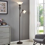 Torchiere Floor Lamp for Living Room, LED Standing Reading Light for Bedroom with Glass Shade for Living Room Corner Bedroom Home Office,Bulbs Included (Red Brown,Glass 2 Head)