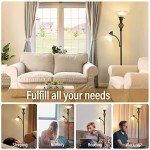 Torchiere Floor Lamp for Living Room, LED Standing Reading Light for Bedroom with Glass Shade for Living Room Corner Bedroom Home Office,Bulbs Included (Red Brown,Glass 2 Head)