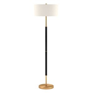 Henn&Hart 2-Light Floor Lamp with Fabric Shade in Matte Black/Brass/White, Floor Lamp for Home Office, Bedroom, Living Room, 61" Tall