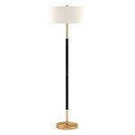 Henn&Hart 2-Light Floor Lamp with Fabric Shade in Matte Black/Brass/White, Floor Lamp for Home Office, Bedroom, Living Room, 61" Tall