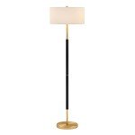 Henn&Hart 2-Light Floor Lamp with Fabric Shade in Matte Black/Brass/White, Floor Lamp for Home Office, Bedroom, Living Room, 61" Tall