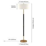 Henn&Hart 2-Light Floor Lamp with Fabric Shade in Matte Black/Brass/White, Floor Lamp for Home Office, Bedroom, Living Room, 61" Tall