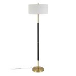 Henn&Hart 2-Light Floor Lamp with Fabric Shade in Matte Black/Brass/White, Floor Lamp for Home Office, Bedroom, Living Room, 61" Tall