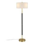 Henn&Hart 2-Light Floor Lamp with Fabric Shade in Matte Black/Brass/White, Floor Lamp for Home Office, Bedroom, Living Room, 61" Tall