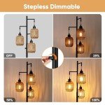 ROTTOGOON Dimmable Boho Floor Lamp - 3 Light Farmhouse Rattan Floor Lamp for Living Room, Industrial Tree Floor Lamps with 3 X 6W LED Bulbs, Rustic Standing Tall Lamp for Bedroom, Office, 68", Black