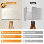 LEPOWER Wood Tripod Floor Lamp, Mid Century Standing Lamp for Living Room, Flaxen Lamp Shade, Modern Design Standing Lamp with E26 Base, Tall Floor Light for Bedroom, Study Room and Office Brown