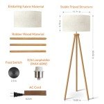 LEPOWER Wood Tripod Floor Lamp, Mid Century Standing Lamp for Living Room, Flaxen Lamp Shade, Modern Design Standing Lamp with E26 Base, Tall Floor Light for Bedroom, Study Room and Office Brown