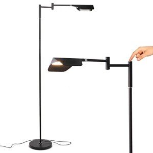 Brightech Leaf Pharmacy LED Reading Lamp, Dimmable Floor Lamp with Easy Rotation Over Chair or Desk for Living Rooms & Offices, Adjustable Standing Lamp, Tall Lamp for Sewing & Craftwork - Jet Black