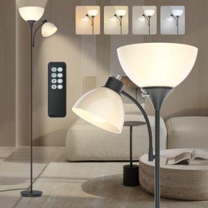 GERGO Led Floor Lamp, Super Bright 11W+7W 2100LM Torchiere Floor Lamps for Living Room, Stepless Adjustable 4 Color Temperatures 3000K-6000K with Remote Control for Bedroom (Matte Black)