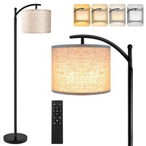 ROTTOGOON Floor Lamp for Living Room, 4 Color Temperature LED Floor Lamp with Remote Control & Foot Switch, LED Bulb Included, Modern Standing Lamp for Bedroom, Study Room, Office - Black