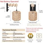 Neechicx Rattan Boho Wall Sconce, Hardwired Hand-Woven Farmhouse Wall Lamps with Wooden Arm & On/Off Dimmable Switch,Large Rustic Indoor Wall Mount Light Fixtures for Bedroom Nursery Bathroom, 1 Pack