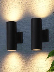 LEONLITE Modern Outdoor Cylinder Wall Lights 11.81", Porch Light in 2 Lights, Up Down Lights, Matte Black Waterproof Wall Sconce, Aluminum, E26 Base, Exterior Light Fixture Wall Mount, ETL, Pack of 2