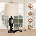 USB Bedside Lamp, 3-Way Dimmable Touch Table Lamp with USB C+A Charging Ports Industrial Table Lamp Black Metal Base Farmhouse Reading Lamp for Bedroom, Living Room, Office or Study LED Bulb Included