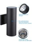 LEONLITE Modern Outdoor Cylinder Wall Lights 11.81", Porch Light in 2 Lights, Up Down Lights, Matte Black Waterproof Wall Sconce, Aluminum, E26 Base, Exterior Light Fixture Wall Mount, ETL, Pack of 2