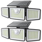 daphino 2500LM Solar Lights Outdoor with Motion Sensor,3 Head 270° Wide Angle Street Area Lights,IP65 Waterproof Security Lighting with 3 Modes(Non-Remote,2 Pcs)