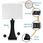 OYedis Table Lamp for Bedroom 3-Way Dimmable Touch Control Bedside Lamp with USB A+C Port & AC Outlet 21.6" Tall Nightstand Lamp for Living Room Office and Hotel Bulb Included
