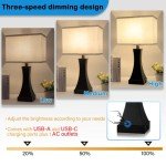OYedis Table Lamp for Bedroom 3-Way Dimmable Touch Control Bedside Lamp with USB A+C Port & AC Outlet 21.6" Tall Nightstand Lamp for Living Room Office and Hotel Bulb Included