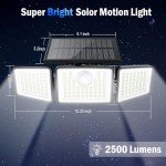 daphino 2500LM Solar Lights Outdoor with Motion Sensor,3 Head 270° Wide Angle Street Area Lights,IP65 Waterproof Security Lighting with 3 Modes(Non-Remote,2 Pcs)