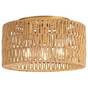 Rattan Ceiling Light Fixture, 3 Light Bohemian Modern Woven Ceiling Light, Boho Flush Mount Ceiling Light for Bedroom Living Room Dining Room, Bulb NOT Included