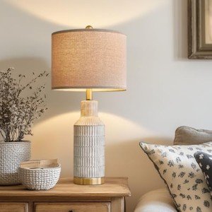 USumkky 25" Modern Ceramic Lamps Single Table Lamp for Living Room Bedroom Farmhouse Nightstand Bedside Lamps