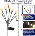 TONULAX Solar Garden Lights - Upgraded Solar Swaying Light, Sway by Wind, Outdoor Lights, Yard Patio Pathway Decoration, High Flexibility Iron Wire & Heavy Bulb Base, Warm White(6 Pack)