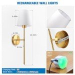 NIORSUN Battery Operated Wall Sconce Set of 2,Gold Rechargeable Wall Lights with 5200mAh Dimmable Bulbs and Remote,10 Colors Wireless Wall Lamps for Bedroom Living Room Hallway