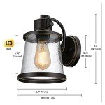 GLOBE Electric 44127 Charlie 1-Light Outdoor Indoor Wall Sconce, LED Bulb Included, Oil Rubbed Bronze, Clear Seeded Glass Shade, 500 Lumen