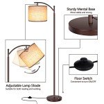 Rottogoon Floor Lamp for Living Room, LED Standing Lamp Tall Industrial Floor Lamp Reading for Bedroom, Office (9W LED Bulb, Beige Lampshade Included) -Oil-Rubbed Bronze