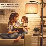 Rottogoon Floor Lamp for Living Room, LED Standing Lamp Tall Industrial Floor Lamp Reading for Bedroom, Office (9W LED Bulb, Beige Lampshade Included) -Oil-Rubbed Bronze
