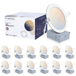 POWERASIA 12 Pack 6 Inch Ultra-Thin LED Recessed Ceiling Light with Junction Box, 5CCT Dimmable 2700K/3000K/4000K/5000K/6000K,15W 1200lm Can Killer Downlight-ETL and Energy Star Certified