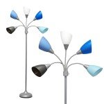 Simple Designs LF2006-SBG 67" Contemporary Multi Head Medusa 5 Light Adjustable Gooseneck Silver Floor Lamp with Blue, White, Gray Shades for Kids Bedroom Playroom Living Room Office
