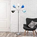 Simple Designs LF2006-SBG 67" Contemporary Multi Head Medusa 5 Light Adjustable Gooseneck Silver Floor Lamp with Blue, White, Gray Shades for Kids Bedroom Playroom Living Room Office