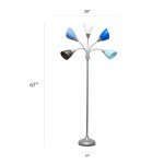 Simple Designs LF2006-SBG 67" Contemporary Multi Head Medusa 5 Light Adjustable Gooseneck Silver Floor Lamp with Blue, White, Gray Shades for Kids Bedroom Playroom Living Room Office