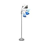 Simple Designs LF2006-SBG 67" Contemporary Multi Head Medusa 5 Light Adjustable Gooseneck Silver Floor Lamp with Blue, White, Gray Shades for Kids Bedroom Playroom Living Room Office