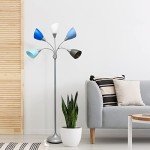 Simple Designs LF2006-SBG 67" Contemporary Multi Head Medusa 5 Light Adjustable Gooseneck Silver Floor Lamp with Blue, White, Gray Shades for Kids Bedroom Playroom Living Room Office